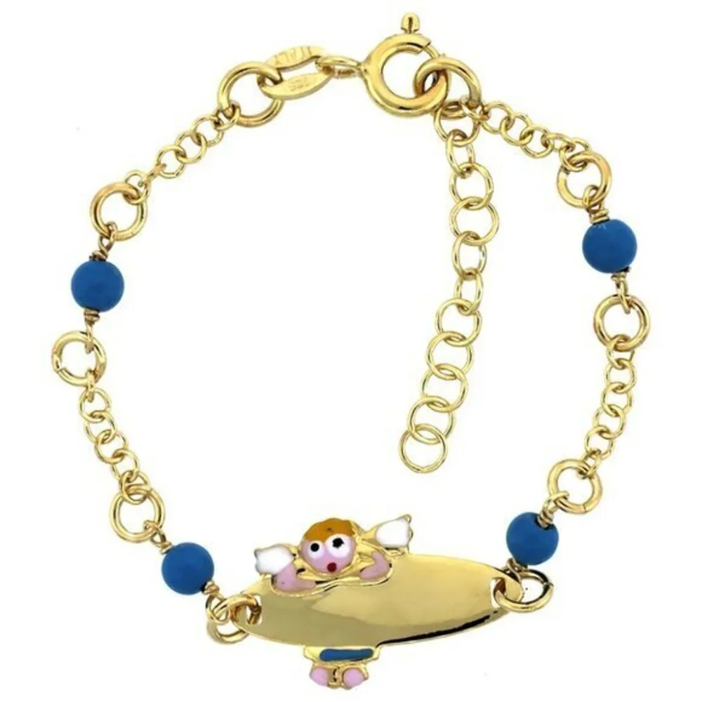Gold platedr Rolo Link Baby ID Bracelet blue